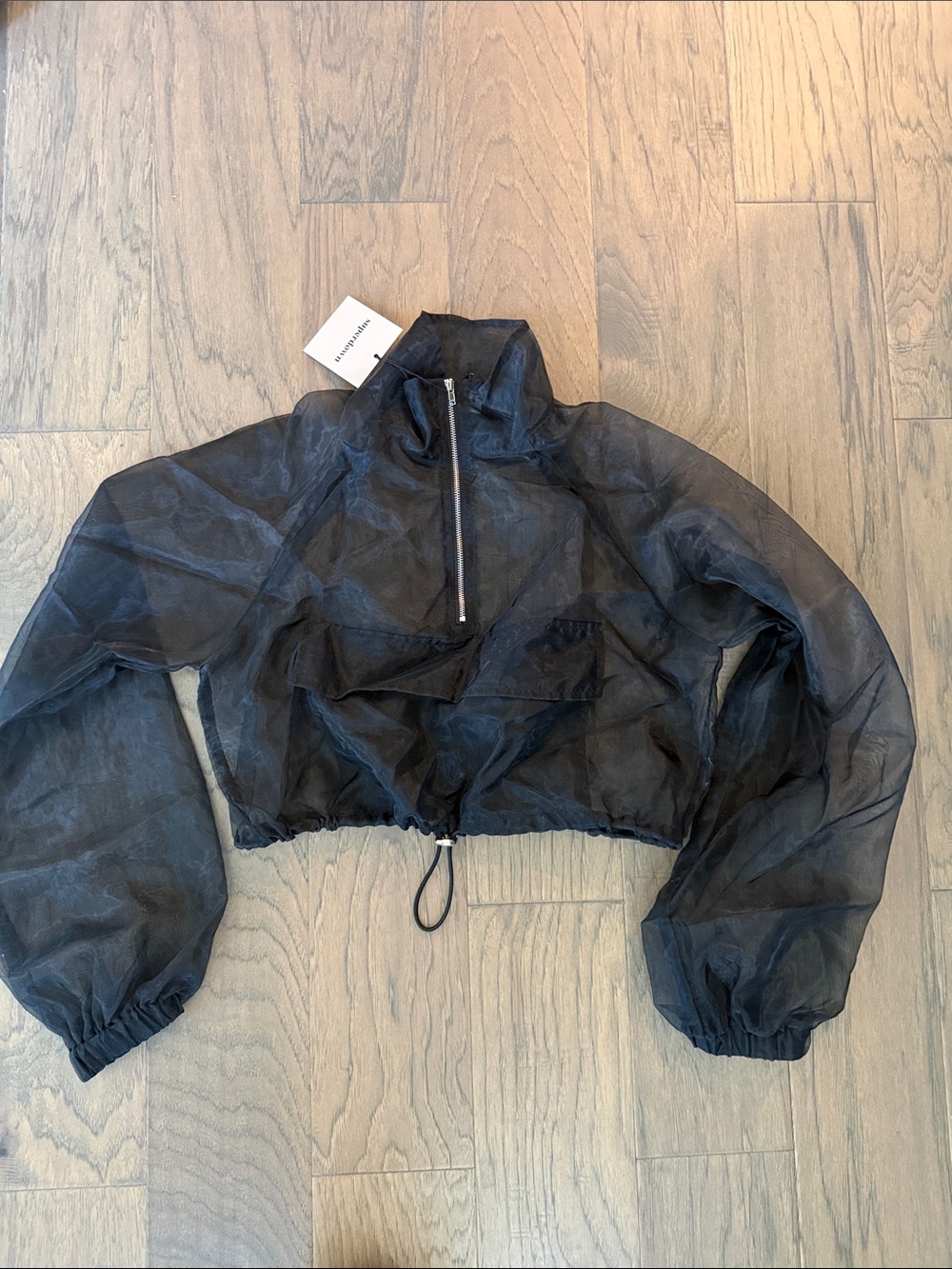 superdown Sheer Black Cropped Bomber Jacket lightweight S